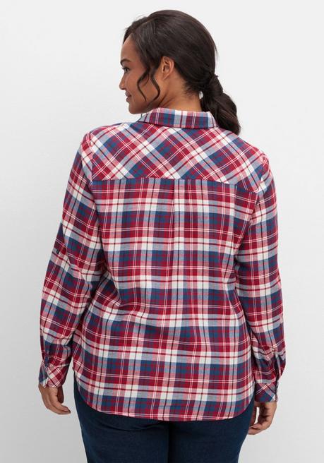 sheego Karierte Flanellbluse mit Brusttaschen - weinrot kariert sheego Heißer Verkauf