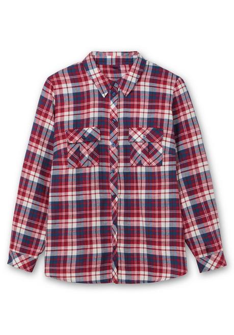 sheego Karierte Flanellbluse mit Brusttaschen - weinrot kariert sheego Heißer Verkauf