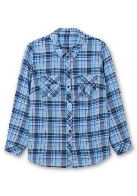 sheego Karierte Flanellbluse mit Brusttaschen - mittelblau-blau kariert sheego Top Angebot