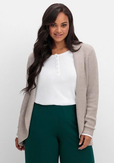 sheego Verschlusslose Strickjacke mit Schalkragen - taupe sheego Online Outlet