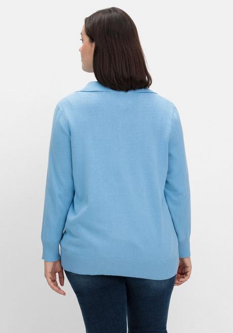 sheego Pullover mit Troyerkragen und Reißverschluss - himmelblau sheego Exklusive Angebote