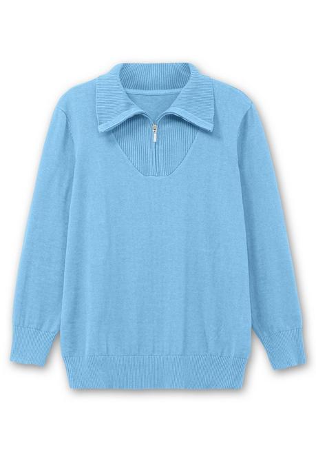 sheego Pullover mit Troyerkragen und Reißverschluss - himmelblau sheego Exklusive Angebote