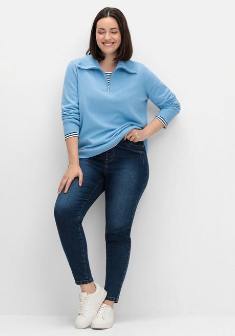 sheego Pullover mit Troyerkragen und Reißverschluss - himmelblau sheego Exklusive Angebote