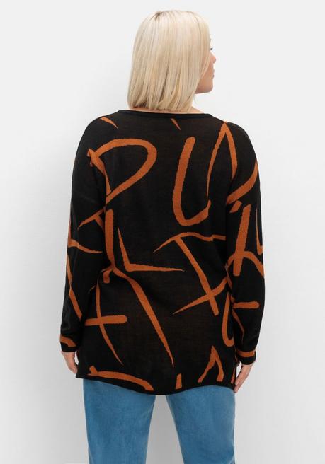 sheego Pullover mit Jacquard-Strickmuster - schwarz gemustert sheego Große Rabatte