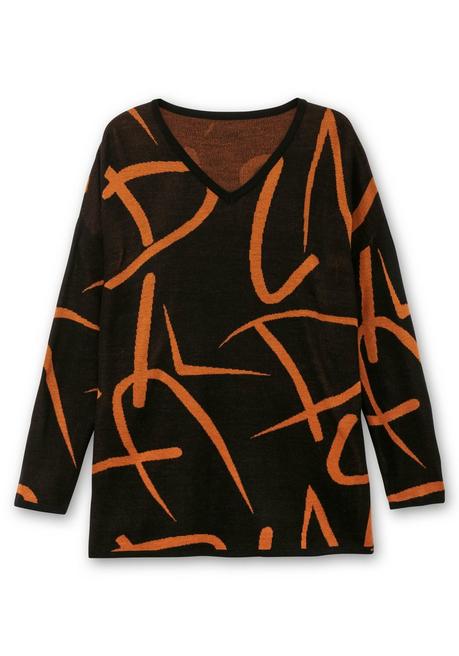 sheego Pullover mit Jacquard-Strickmuster - schwarz gemustert sheego Große Rabatte