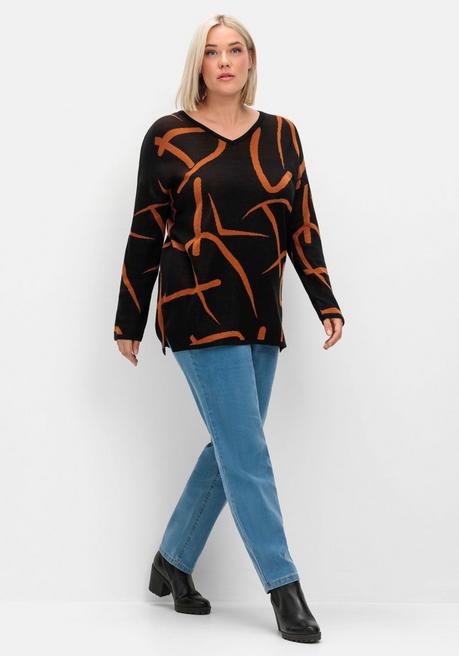 sheego Pullover mit Jacquard-Strickmuster - schwarz gemustert sheego Große Rabatte