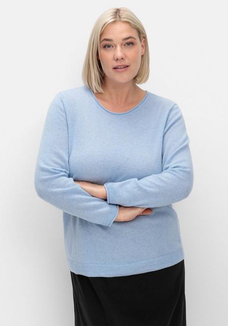 sheego Pullover aus reinem Kaschmir, mit Rollkanten - blau sheego Räumungsverkauf