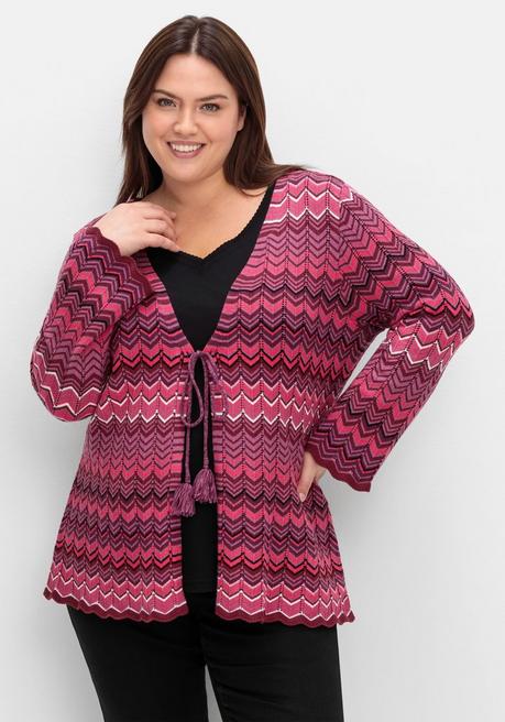 sheego Strickjacke mit Trompetenärmeln, im Zickzackmuster - weinrot gemustert sheego Kauf eins, bekomm eins gratis