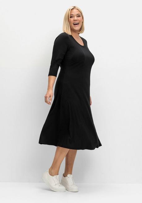 sheego Shirtkleid aus Rippqualität, mit 3/4-Ärmeln - schwarz sheego Sonderangebote