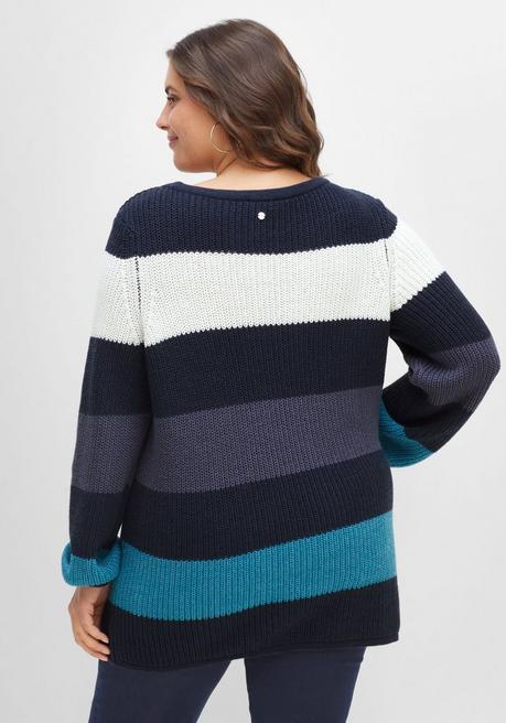 sheego Pullover mit Blockstreifen, in Perlfangstruktur - nachtblau gestreift sheego Zeitbegrenzte Promotion