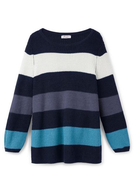 sheego Pullover mit Blockstreifen, in Perlfangstruktur - nachtblau gestreift sheego Zeitbegrenzte Promotion