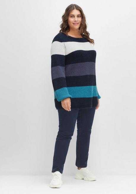 sheego Pullover mit Blockstreifen, in Perlfangstruktur - nachtblau gestreift sheego Zeitbegrenzte Promotion