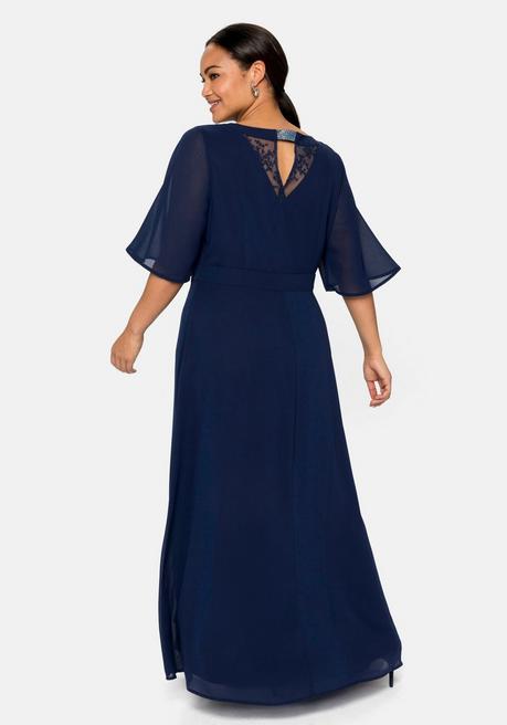 sheego Abendkleid aus Chiffon, mit Spitzen-Einsatz - marine sheego Bis zu 50% Rabatt
