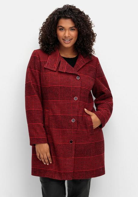 sheego by Joe Browns Karierte Jacke in Wolloptik und leichter A-Linie - schwarz-rot sheego Bis zu 60% Rabatt