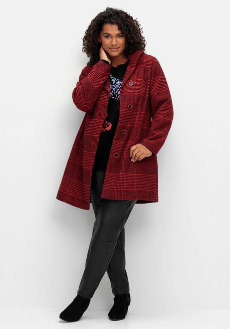 sheego by Joe Browns Karierte Jacke in Wolloptik und leichter A-Linie - schwarz-rot sheego Bis zu 60% Rabatt