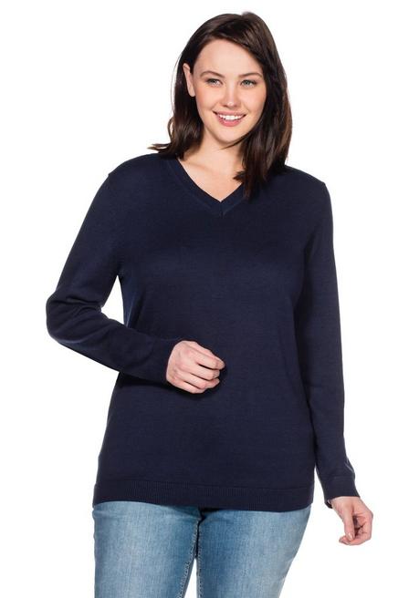 sheego Pullover aus Feinstrick mit V-Ausschnitt - marine sheego Nur für heute