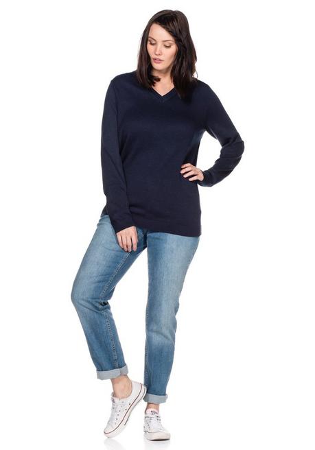 sheego Pullover aus Feinstrick mit V-Ausschnitt - marine sheego Nur für heute
