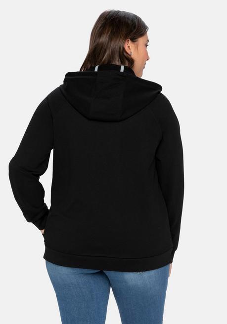 sheego Sweatjacke mit Kapuze und kleinem Brust-Print - schwarz sheego Discount Store für neue Produkte