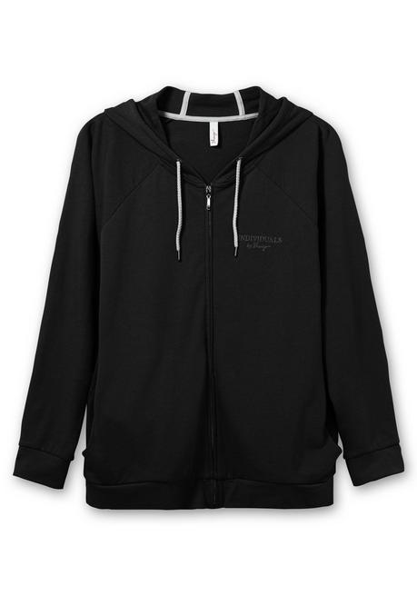 sheego Sweatjacke mit Kapuze und kleinem Brust-Print - schwarz sheego Discount Store für neue Produkte