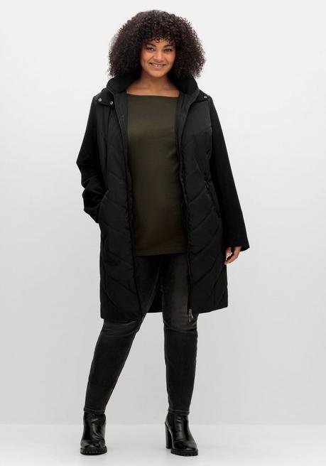 sheego Lange Steppjacke mit Kapuze, im Materialmix - schwarz sheego Kostenloser Versand international