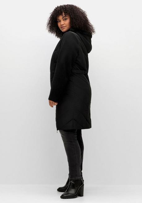 sheego Lange Steppjacke mit Kapuze, im Materialmix - schwarz sheego Kostenloser Versand international