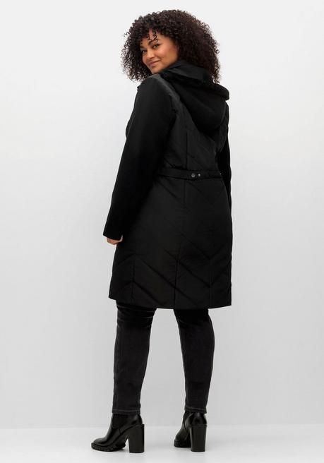 sheego Lange Steppjacke mit Kapuze, im Materialmix - schwarz sheego Kostenloser Versand international