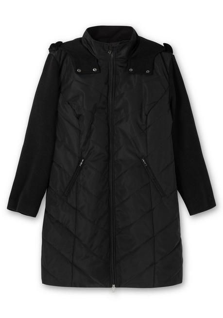 sheego Lange Steppjacke mit Kapuze, im Materialmix - schwarz sheego Kostenloser Versand international