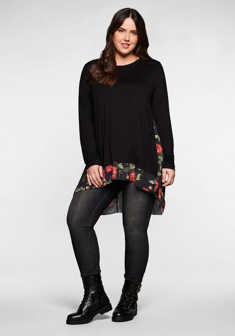 sheego by Joe Browns Longshirt mit floral bedruckten Einsätzen - schwarz sheego Fabrikladen