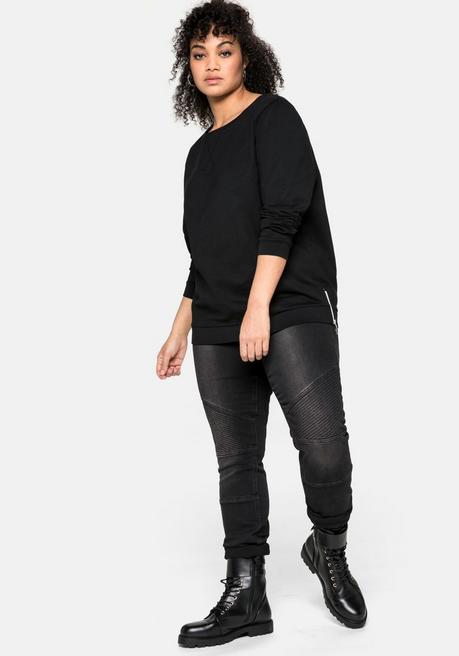 sheego Sweatshirt mit seitlichen Reißverschlüssen - schwarz sheego Begrenzt auf 3 Tage