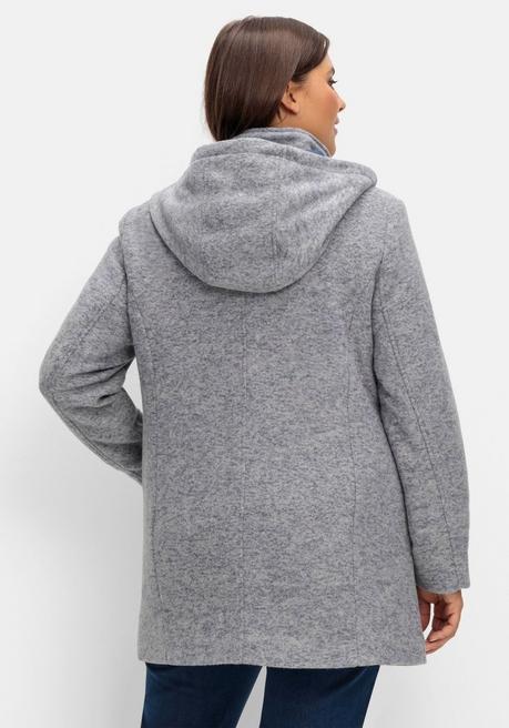 sheego Lange Kapuzenjacke mit Kontrastdetails - grau meliert sheego Im Verkauf