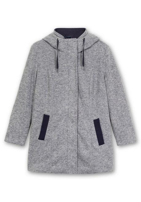 sheego Lange Kapuzenjacke mit Kontrastdetails - grau meliert sheego Im Verkauf