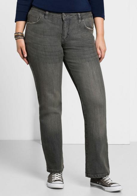 sheego Bootcut-Jeans in 5-Pocket-Form, mit Used-Effekten - grey Denim sheego Online