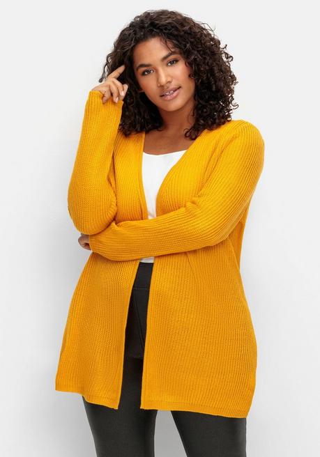 sheego Longstrickjacke in verschlussloser Form, in Rippstrick - ocker sheego Hotsell