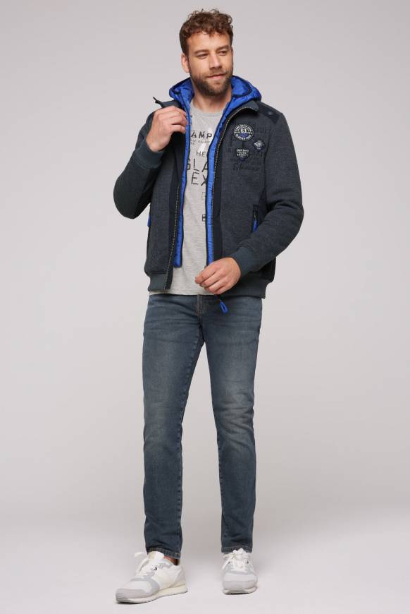 Soccx Strickfleecejacke mit abtrennbaren Kapuzen-Einsatz blue navy melange Auslauf