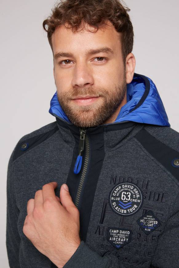 Soccx Strickfleecejacke mit abtrennbaren Kapuzen-Einsatz blue navy melange Auslauf