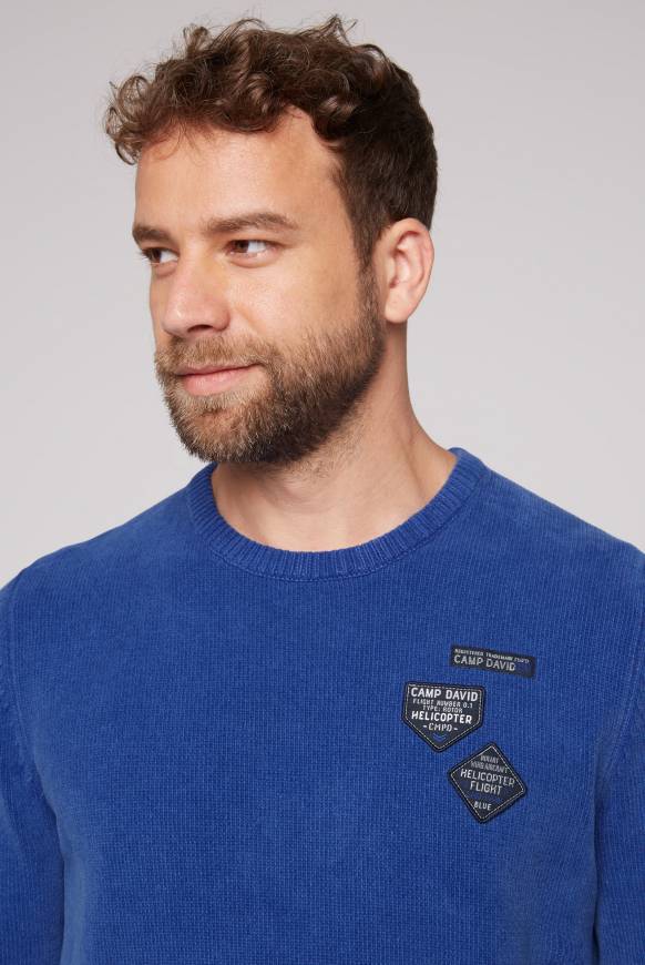 Soccx Chenille-Pullover Stone Washed mit Patches strong blue Limitierter Zeitrabatt