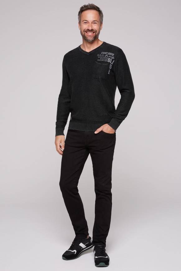 Soccx Pullover Linksstrick mit Used Look black Günstig kaufen