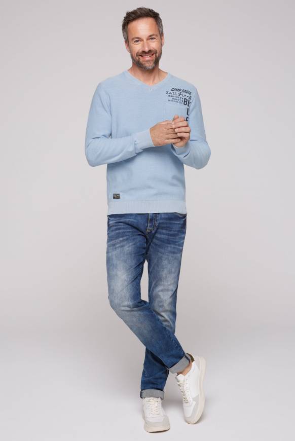 Soccx Pullover Linksstrick mit Used Look summer blue Versandkostenfrei