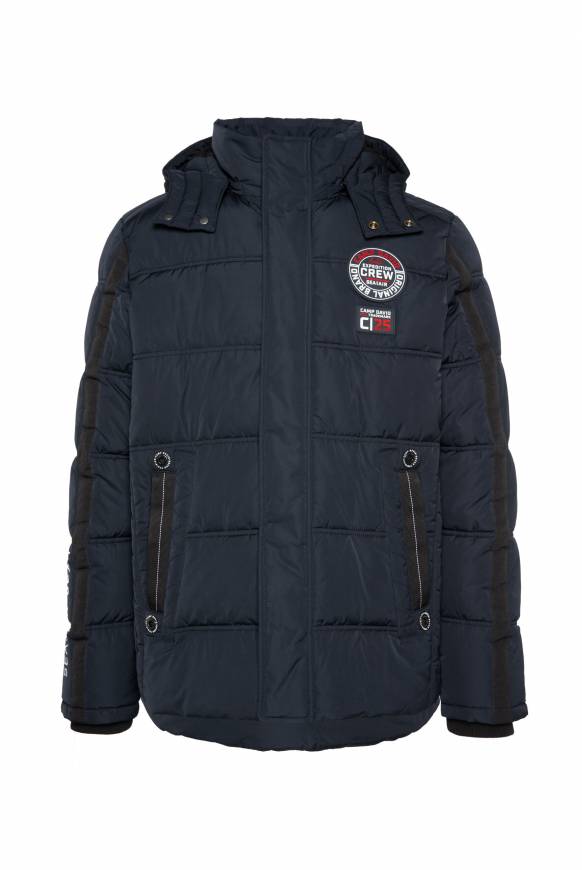Soccx Lange Steppjacke mit Kapuze und Rücken-Artwork blue navy Saisonschlussverkauf