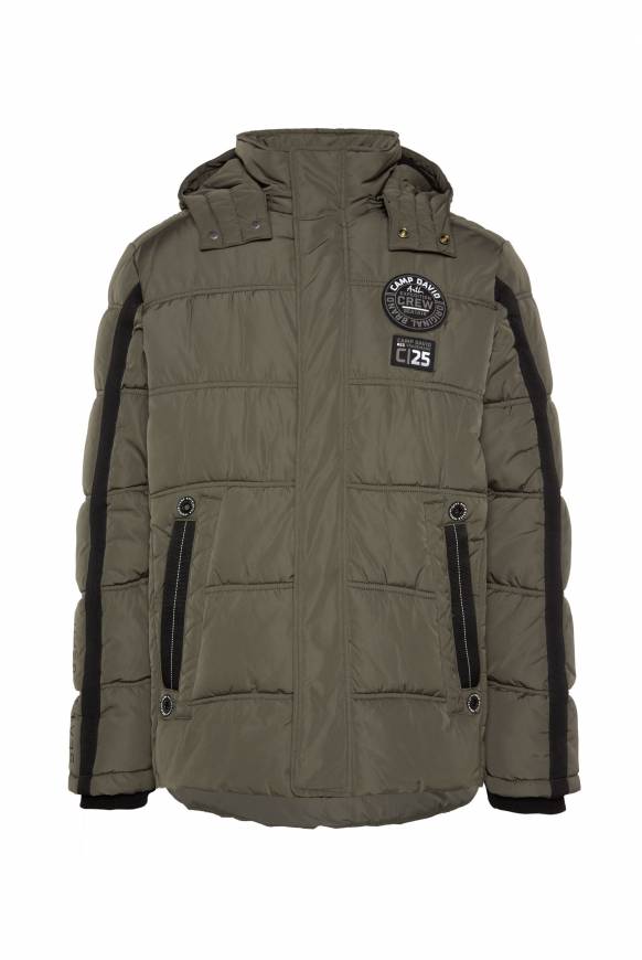 Soccx Lange Steppjacke mit Kapuze und Rücken-Artwork medium khaki Black Friday