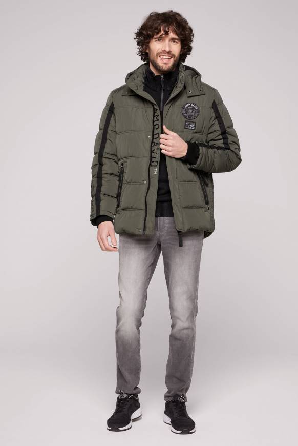 Soccx Lange Steppjacke mit Kapuze und Rücken-Artwork medium khaki Black Friday
