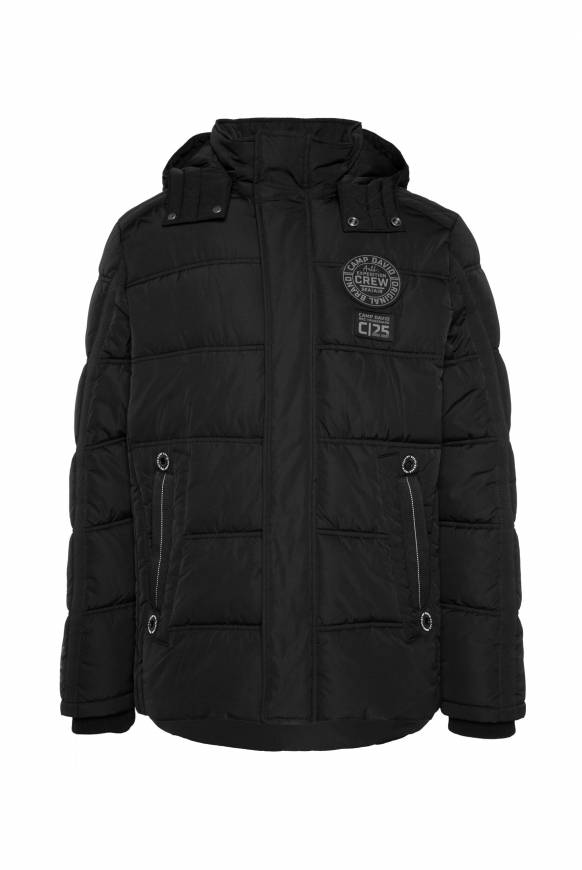 Soccx Lange Steppjacke mit Kapuze und Rücken-Artwork black Weihnachtsangebot