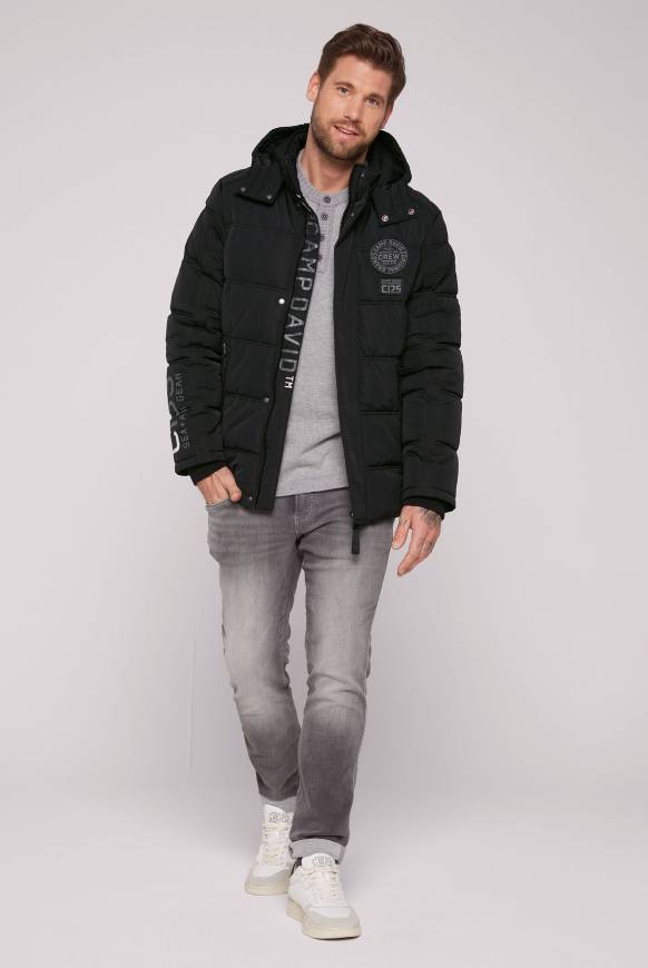 Soccx Lange Steppjacke mit Kapuze und Rücken-Artwork black Weihnachtsangebot