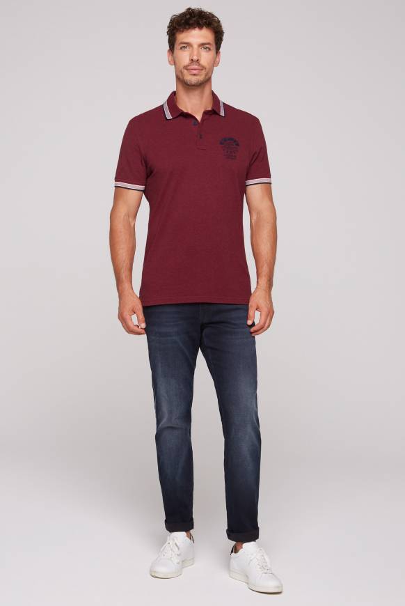 Soccx Meliertes Poloshirt mit Two-Tone-Details burgundy melange Räumungsverkauf