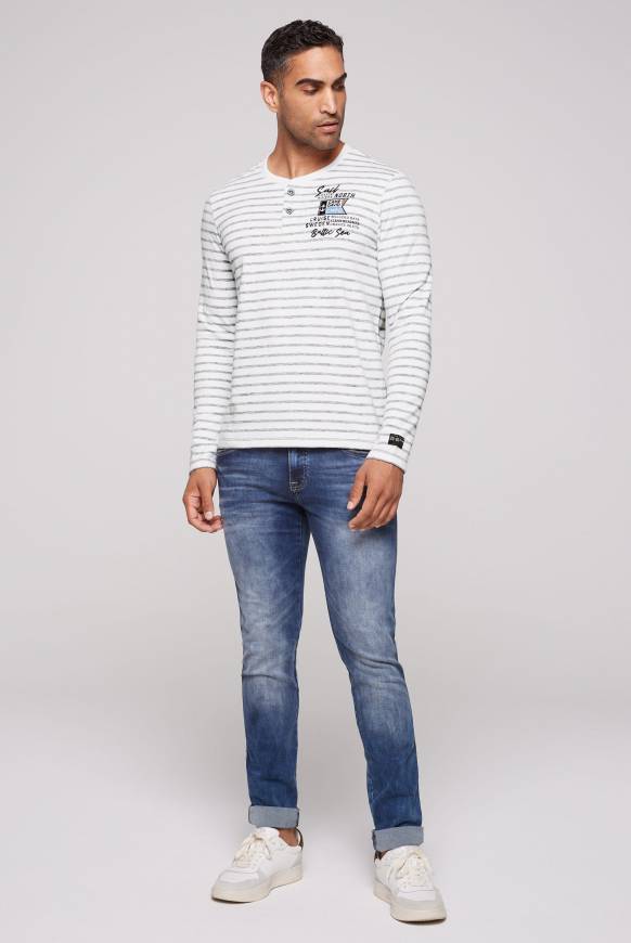 Soccx Gestreiftes Henley-Shirt mit Artwork opticwhite Clearance-Verkauf