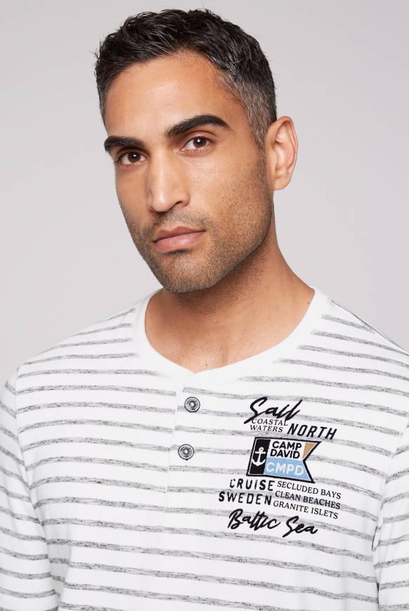 Soccx Gestreiftes Henley-Shirt mit Artwork opticwhite Clearance-Verkauf