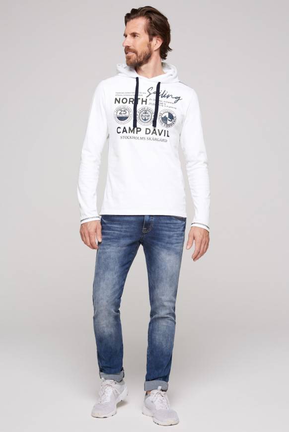 Soccx Langarmshirt mit Kapuze und Print opticwhite Fabrikladen