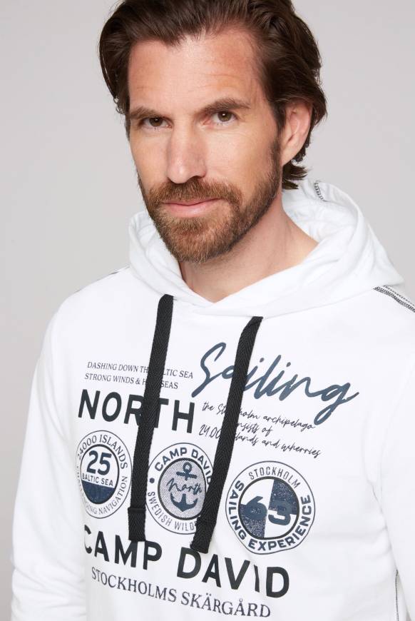 Soccx Langarmshirt mit Kapuze und Print opticwhite Fabrikladen