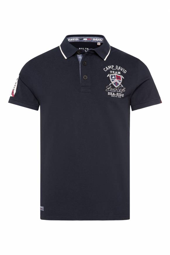Soccx Pikee-Polo mit Label Patches und Stickereien blue navy 50% Rabatt für begrenzte Zeit