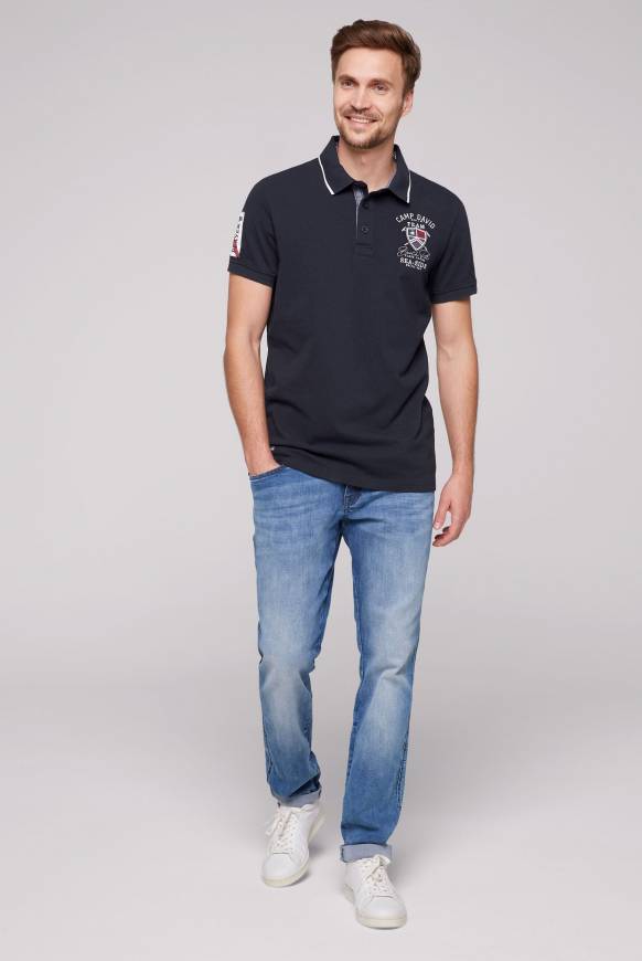 Soccx Pikee-Polo mit Label Patches und Stickereien blue navy 50% Rabatt für begrenzte Zeit